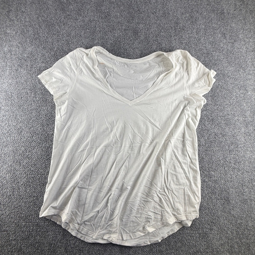 Lululemon White V-Neck Short Sleeve Activewear T-Shirt Relaxed Fit Size 10